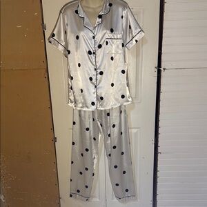 Polka Dot Women’s Pajamas in Silver and Black